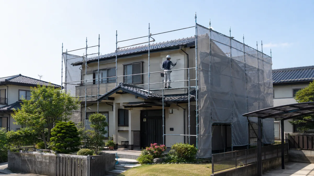 宇都宮市の外壁塗装業者による施工の様子