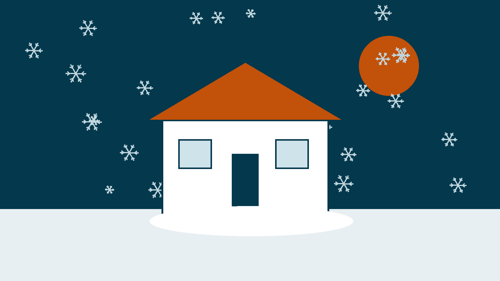 雪の降る中に建つ住宅のイラスト