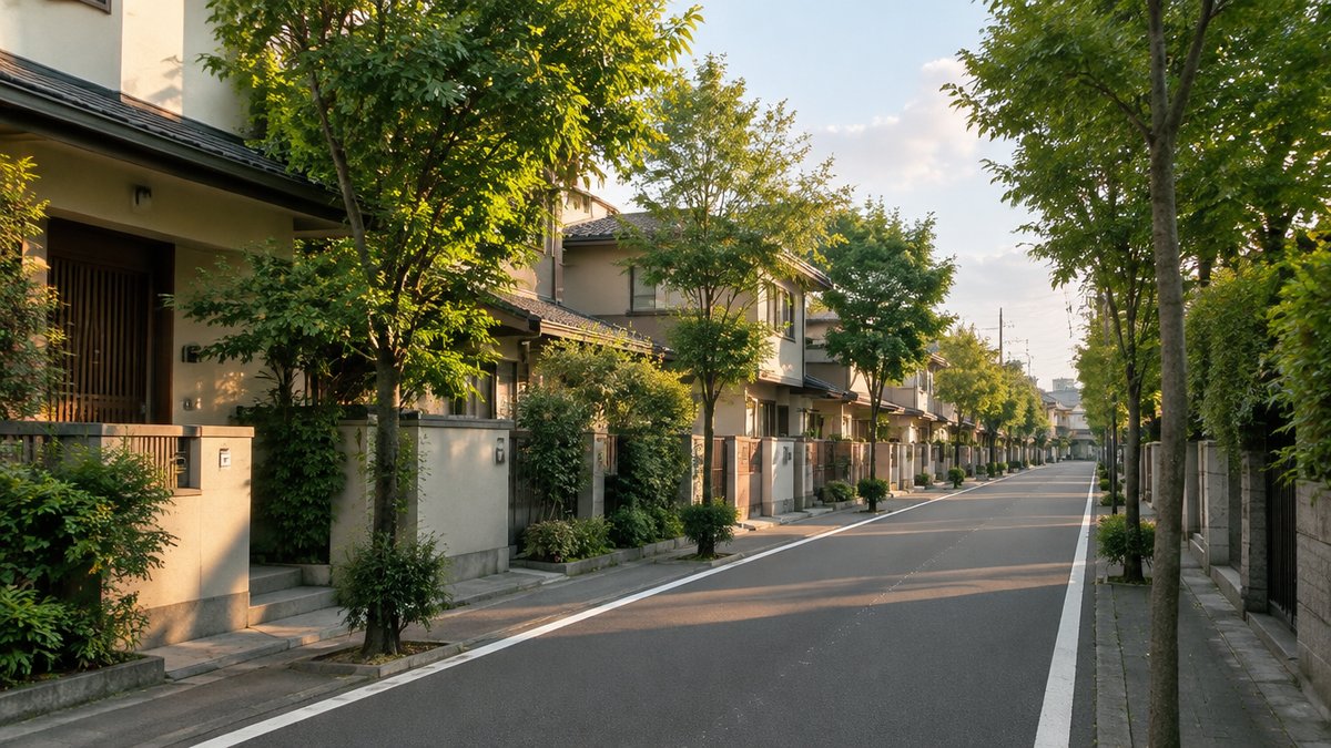 低層の住宅が並ぶ落ち着いた色合いの東京の住宅地