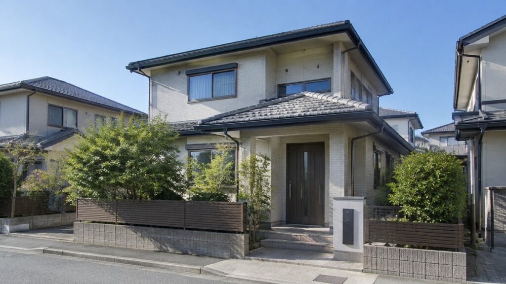 外壁塗装の業者選び：住宅街に建つ二階建て住宅の外観
