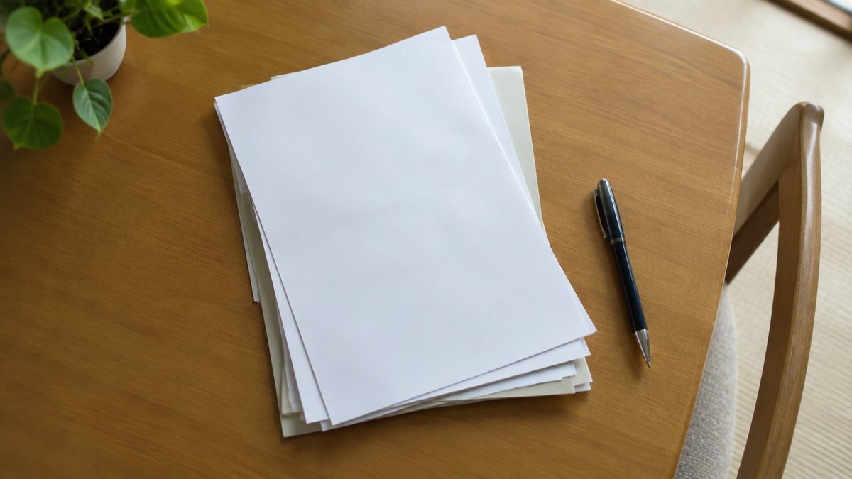 書類とペンが置かれた机（見積書を確認するイメージ）