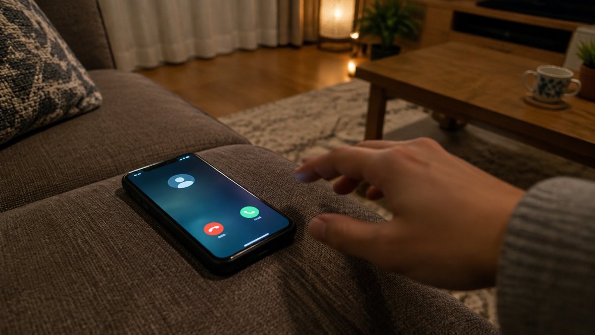 外壁塗装の一括見積もり：ソファの上でスマートフォンに着信が入っている