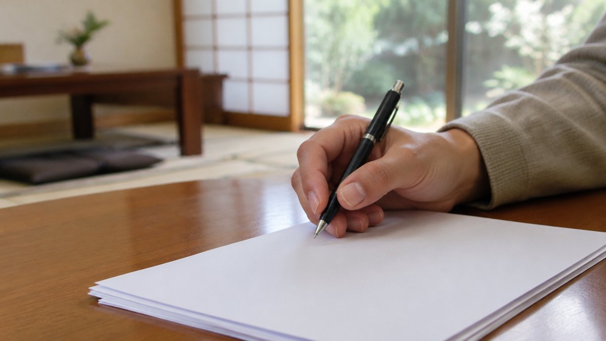 書類の上でペンを持つ手元。提携ローンの契約内容を確認するイメージ