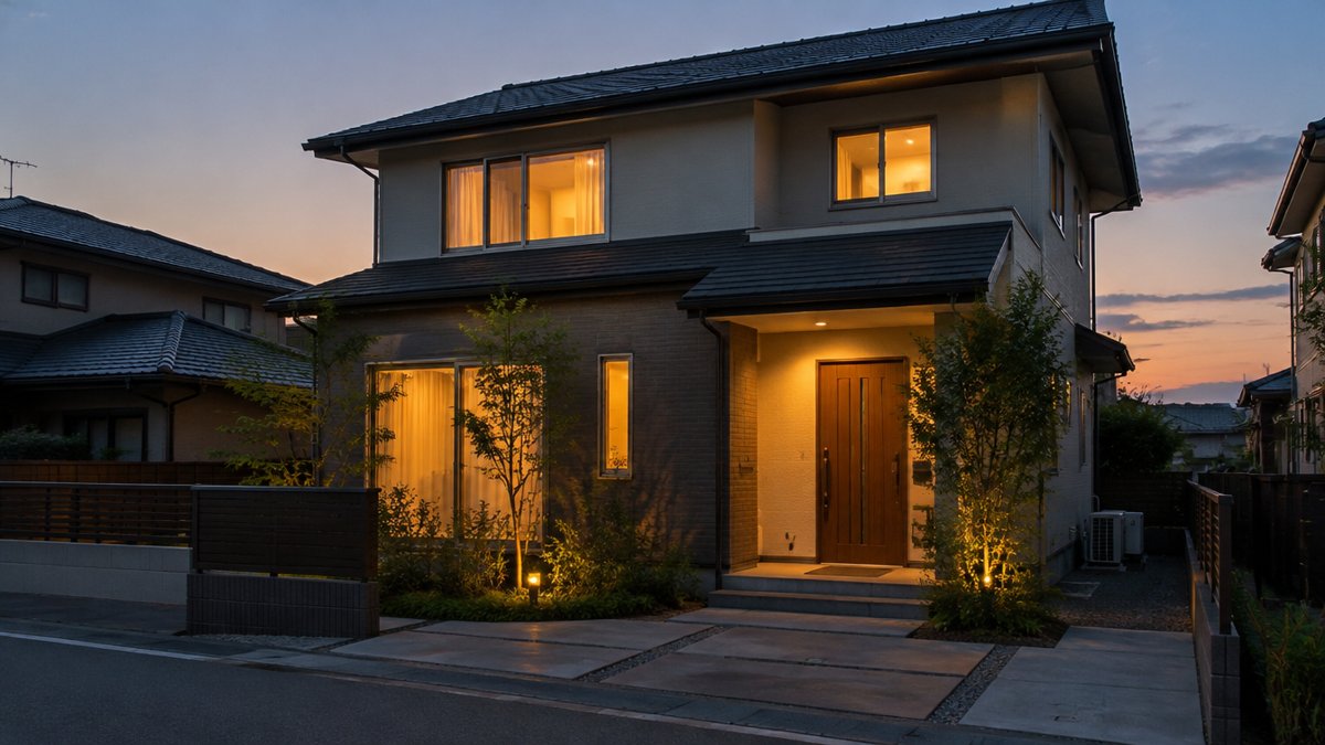夕方の戸建て住宅の外観。ローンの条件を比べて落ち着いて判断するイメージ